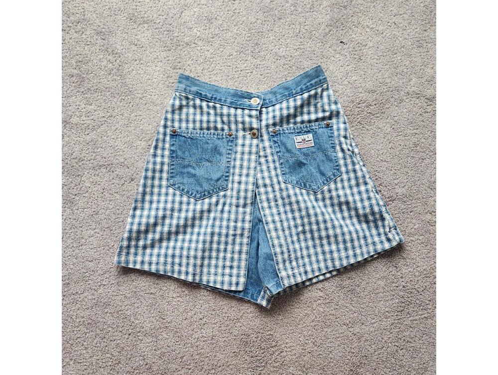 Vintage Late 90s / Y2K Patchwork Denim & Checkered Shorts – Western Style